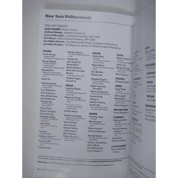 New York Philharmonic Stagebill 175th Season Novermber 2016 Lincoln Center - Picture 5 of 8